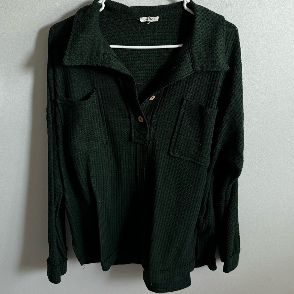 JODIFL Forest Green Textured Knit Top